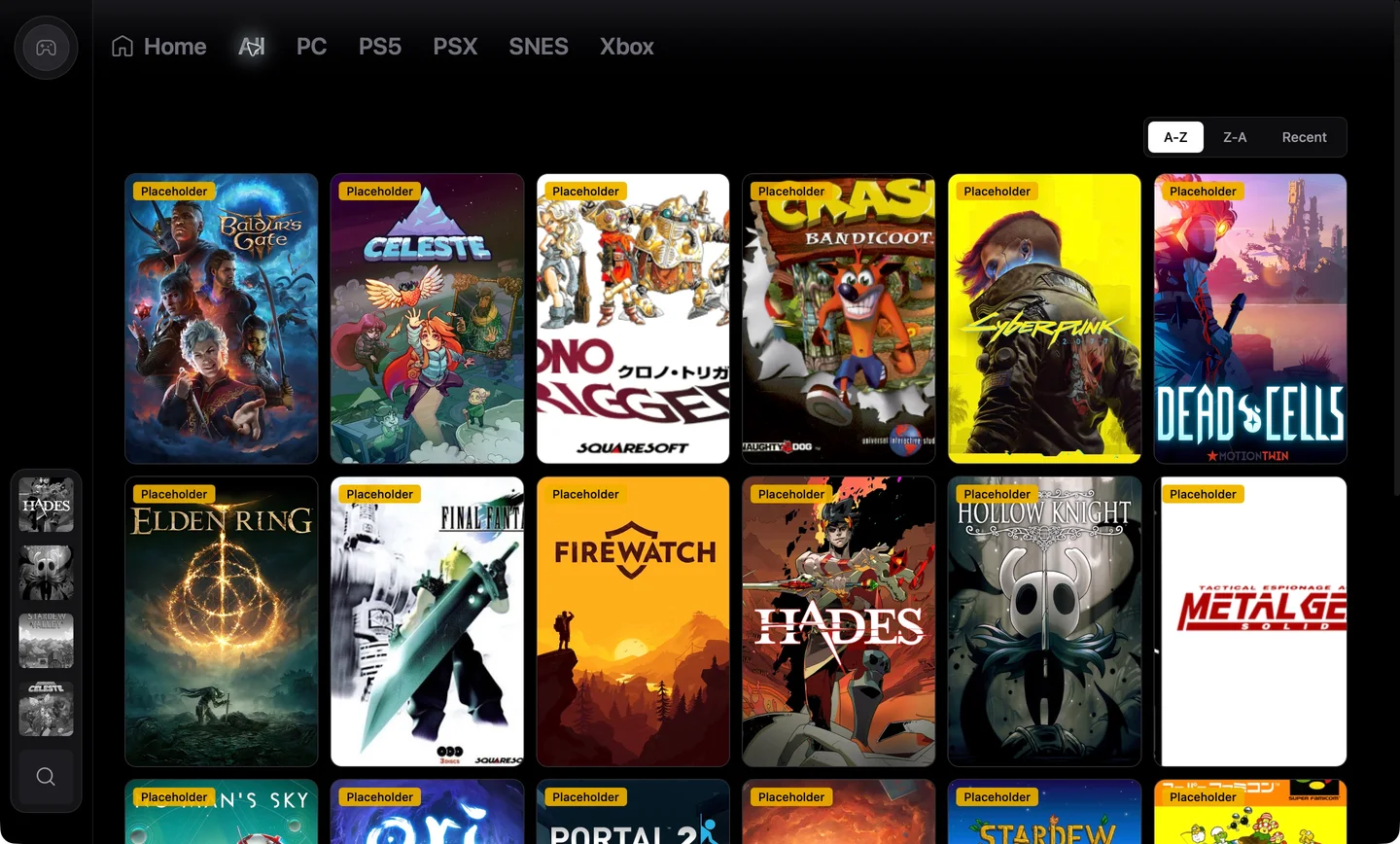 TurboPad's populated library with game artwork across multiple platforms